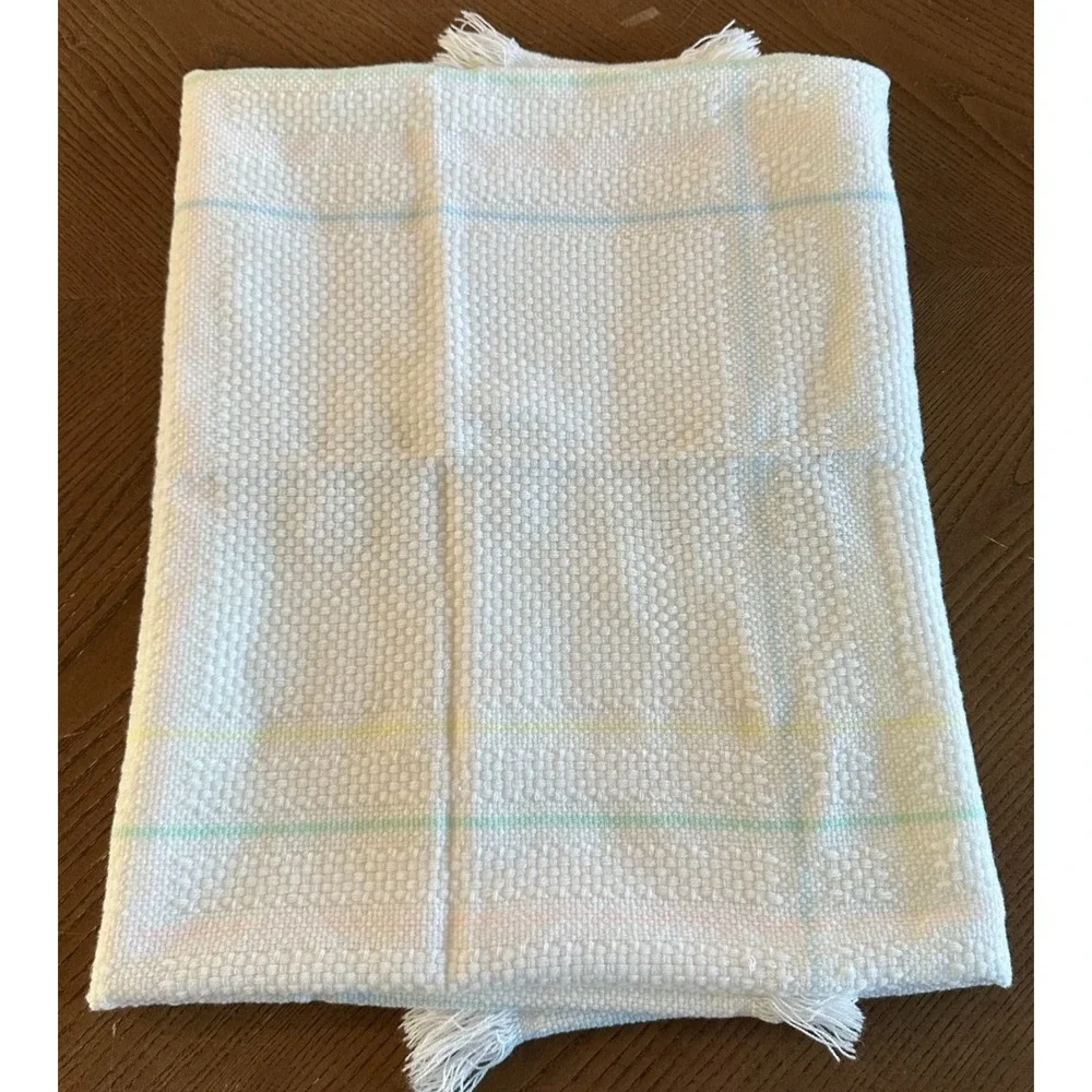 Vintage Cradlecraft Baby Crib Blanket Yellow Blue White Fringe Soft BeBe 40